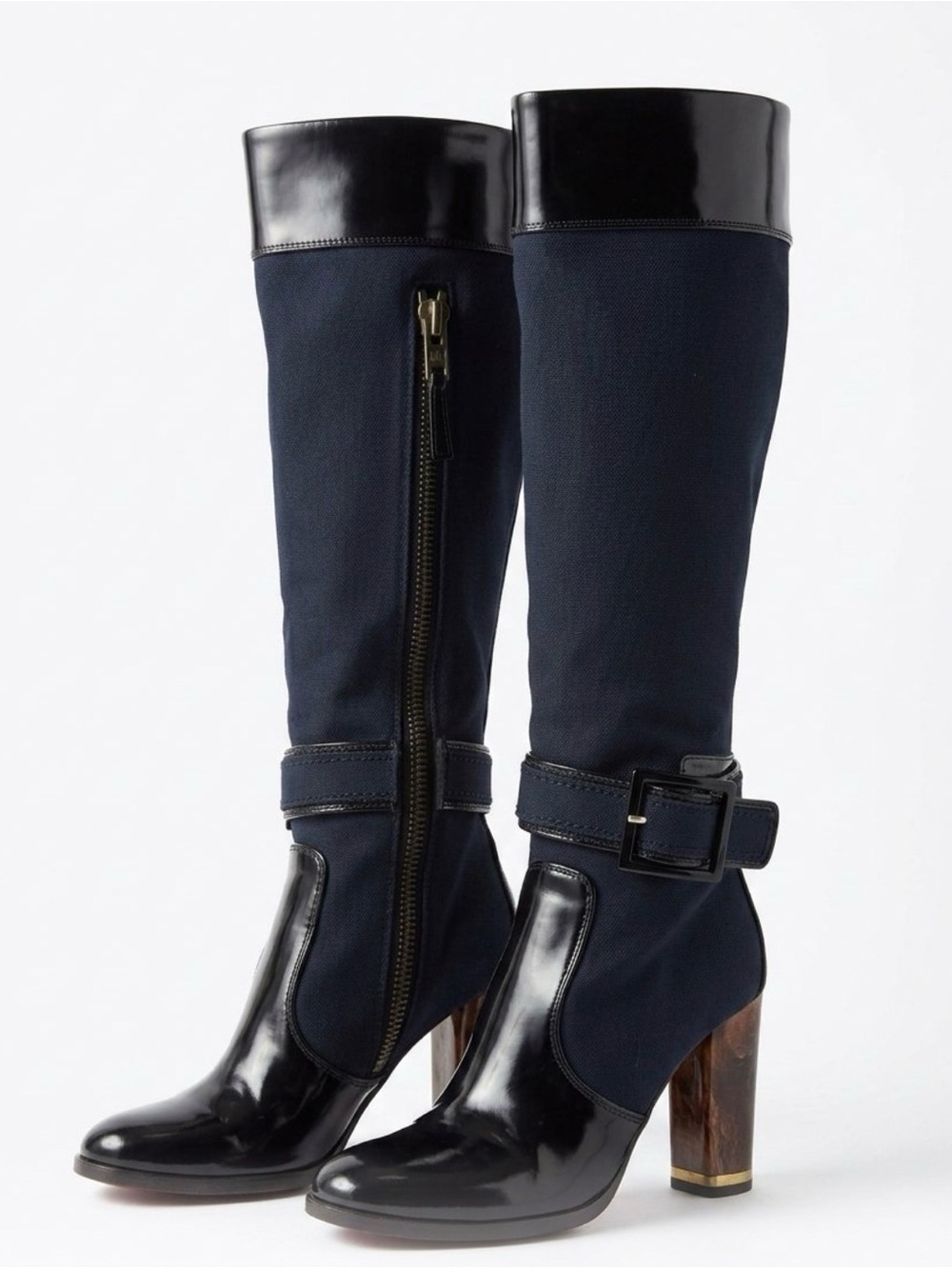 PRISTINE Stella McCartney "Cardiff" Canvas & Patent Knee-High Boots 37